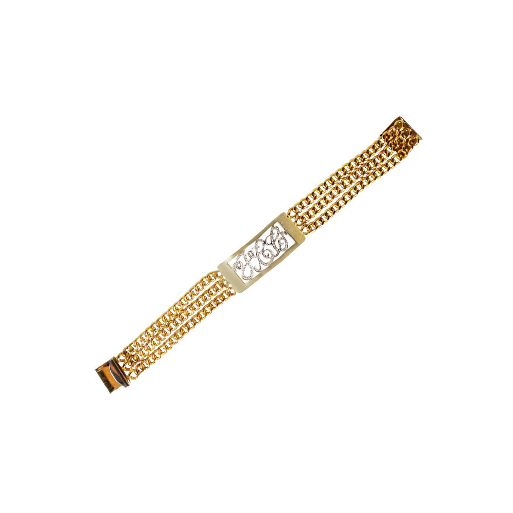 14k Yellow Gold Chain Bracelet with Diamond Monogram (Customizable)