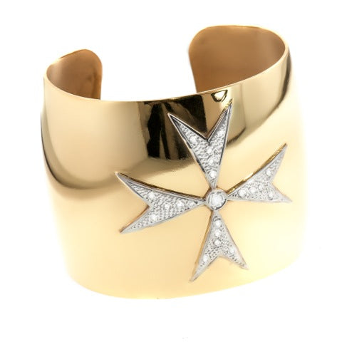 14k Yellow Gold Maltese Cuff with Pave Crystals