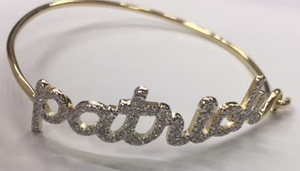 14k Gold Bracelet with Pave Diamond Name (Customizable)
