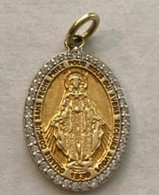 Load image into Gallery viewer, 14k Solid Gold Small Madonna Rue Du Bac Pendant with Pave Diamonds
