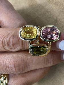 18k Gold Candy Stone Ring with Tourmaline Stones