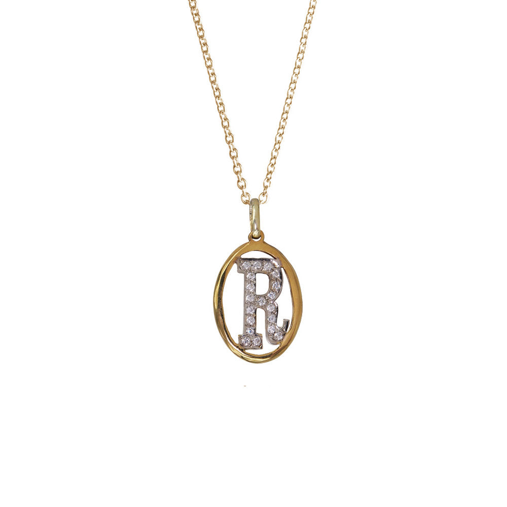 14k Yellow Gold Framed Letter Charm in Pave Diamonds (Customizable)