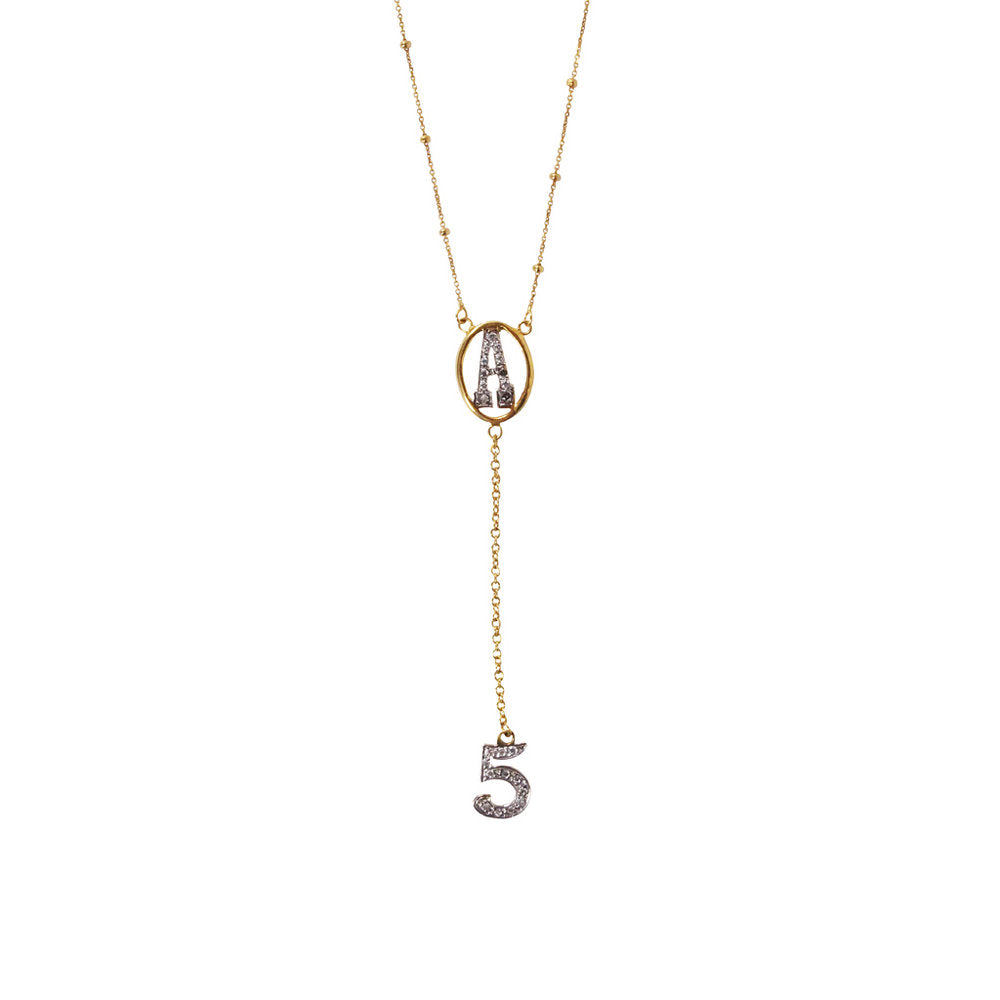 14k Yellow Gold Two Tier Pave Diamond Charm Necklace (Customizable)