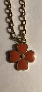 Coral Enamel Clover - Set in 14k Yellow Gold