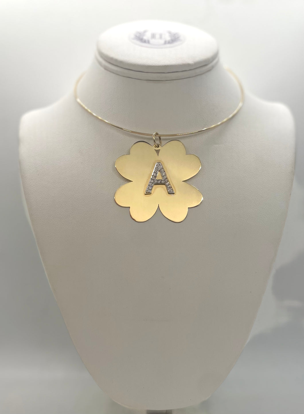14k Gold 2 inch Clover with Pave Diamond Initial (Customizable)