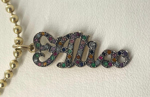 Multi color name charm with precious colored stones (Customizable)