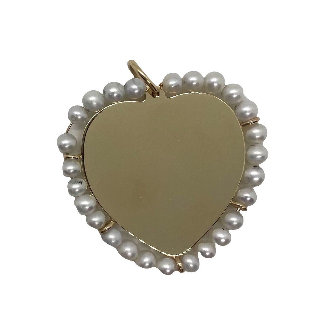 14K Gold Pearl Heart Pendant