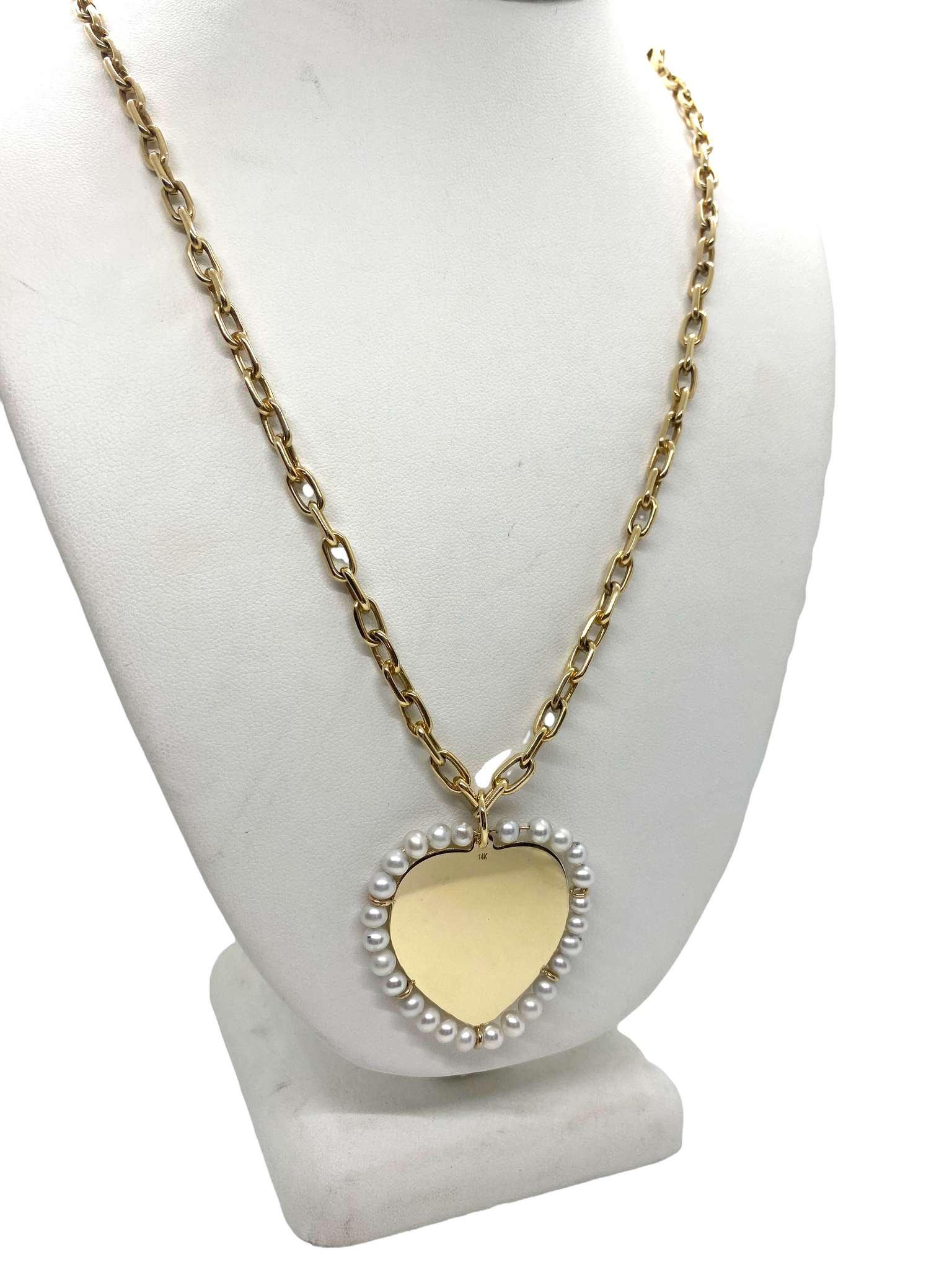 15x15mm Mother-of-Pearl and Diamond-Accented Heart Lock and Key Necklace in  18kt Gold Over Sterling. 20