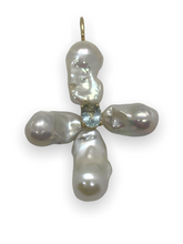 Load image into Gallery viewer, Baroque Pearl Pendant with Aquamarine or Amethyst Center set in 14k Yellow Gold
