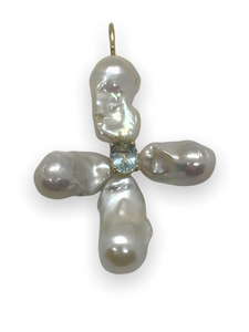 Baroque Pearl Pendant with Aquamarine or Amethyst Center set in 14k Yellow Gold
