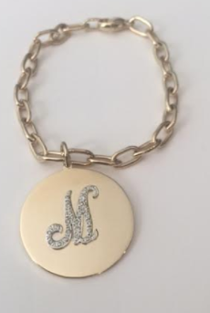 Charm bracelet with Diamond Initial Pendant (Customizable)