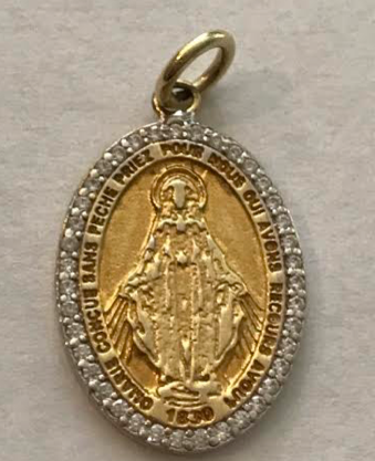 14k Solid Gold Small Madonna Rue Du Bac Pendant with Pave Diamonds