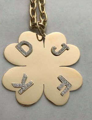 2 Inch Yellow Gold Clover with Diamond Initials (Customizable)