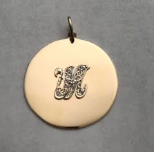 Solid Gold Disk with pave diamond initial (Customizable)