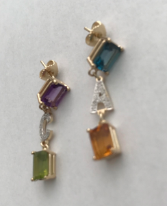 Colored Stone and Pave Diamond Initial Earrings (Customizable)