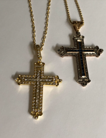 14K Yellow Gold Cross with Pave Diamonds