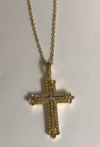 14K Yellow Gold Cross with Pave Diamonds