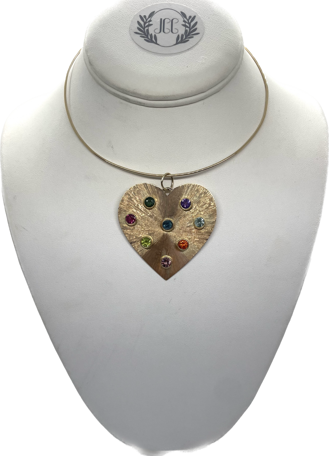 Etched Heart Pendant with Semi Precious Stones