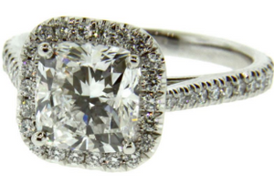 Lady's Cushion Cut Diamond Halo Engagement Ring with Platinum Setting (1.70 Carat)