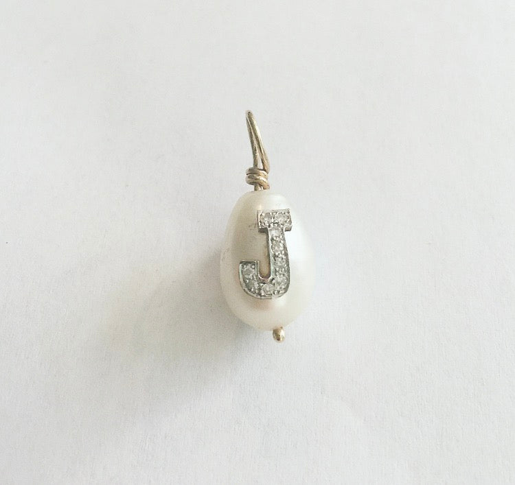 Tear Drop Pave Diamond Initial Pearl (Customizable)