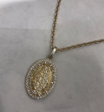 Load image into Gallery viewer, 14k Solid Gold Small Madonna Rue Du Bac Pendant with Pave Diamonds
