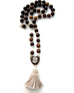 Wooden Tassel Heart Necklace with optional Sterling Silver Monogram Plate (Customizable)